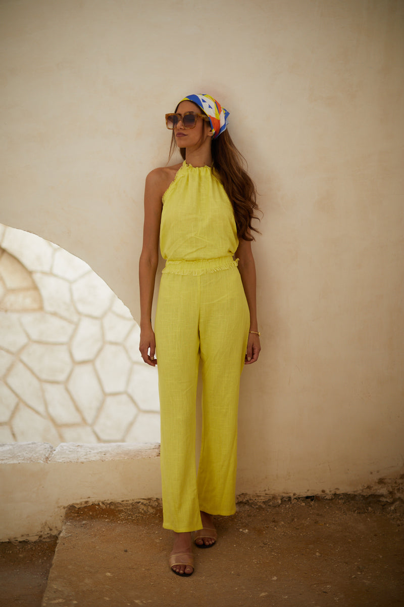 YELLOW LINEN JUMPSUIT