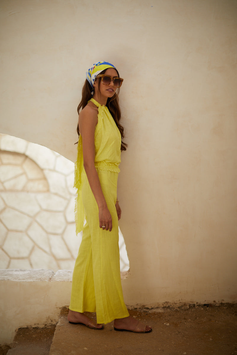 YELLOW LINEN JUMPSUIT