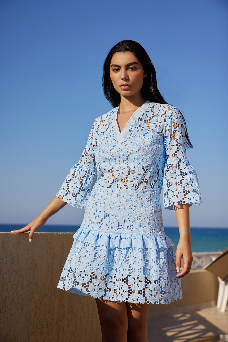 BLUE TEXTURE LACE DRESS