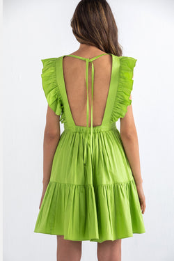 OPEN BACK RUFFLE MINI DRESS