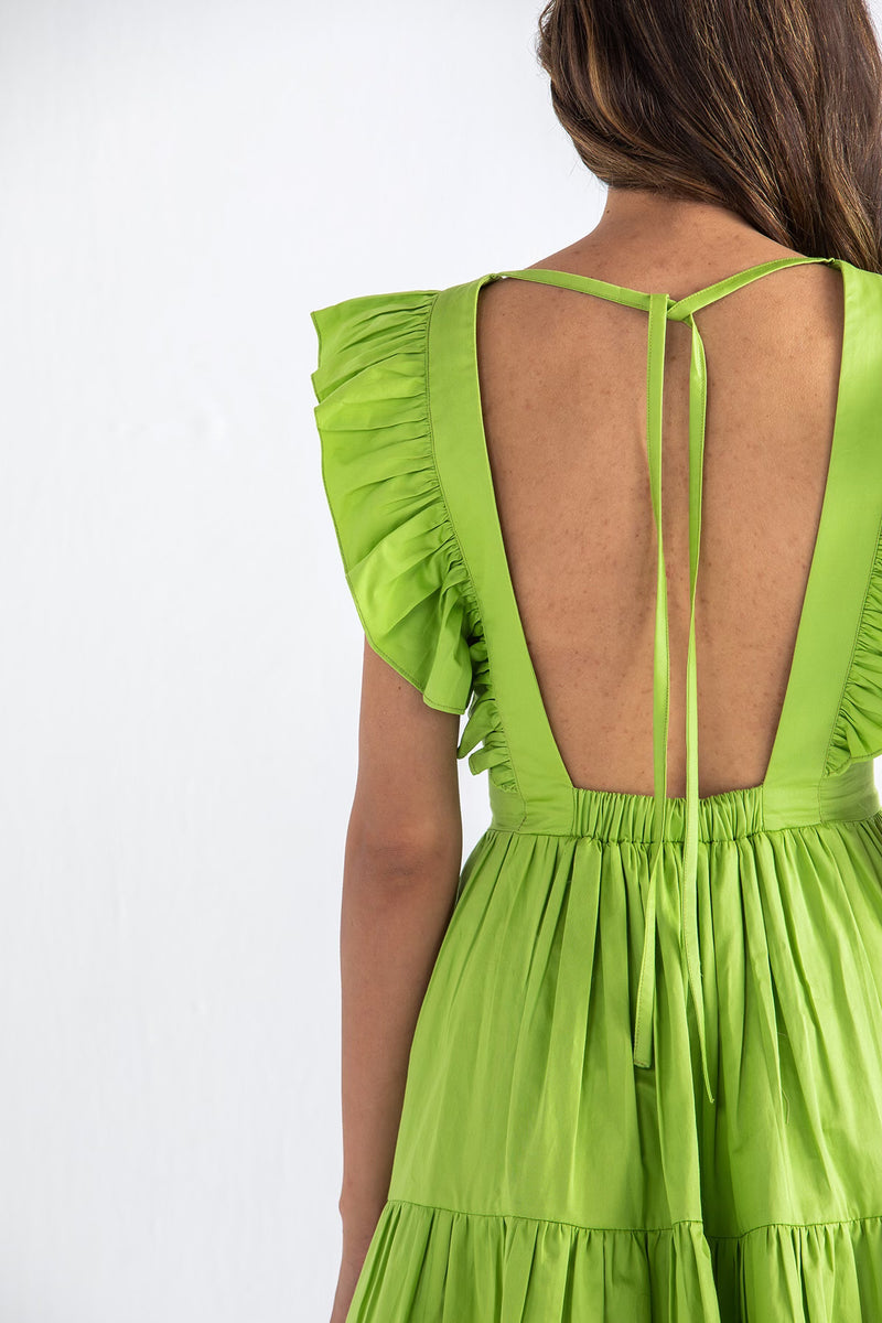 OPEN BACK RUFFLE MINI DRESS